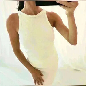 DKNY SPORT White Crop top tank knit Rib off white cream Halter summer Classy sum